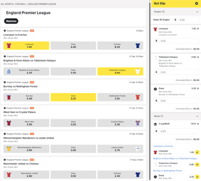 BetEstate odds and betslip screenshot BetEstate odds and betslip screenshot