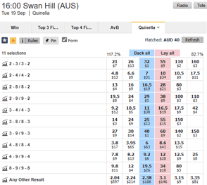 Betfair horse racing - exchange Quinella market