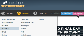 Betfair navigation panel