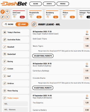 DashBet navigation screenshot DashBet navigation screenshot