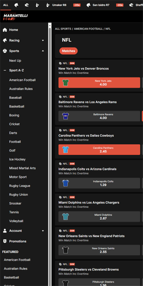 MarantelliBet navigation screenshot MarantelliBet navigation screenshot