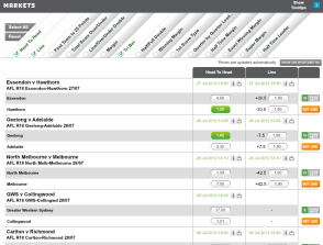 TAB Sportsbet fixtures display