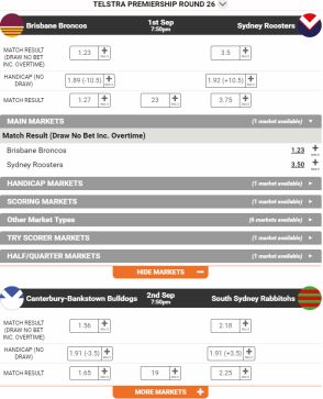 TopBetta odds display